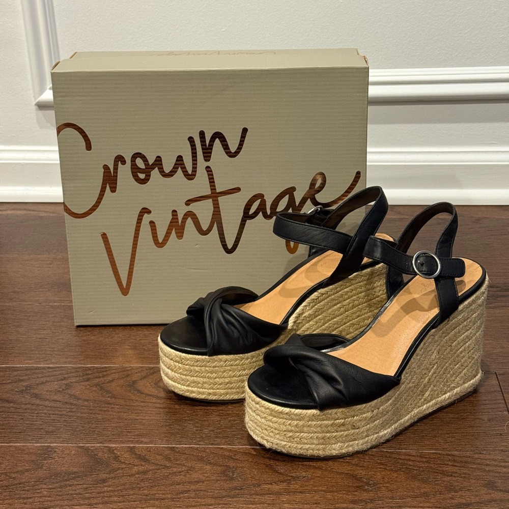 Crown Vintage Margreth Black Wedge Espadrilles